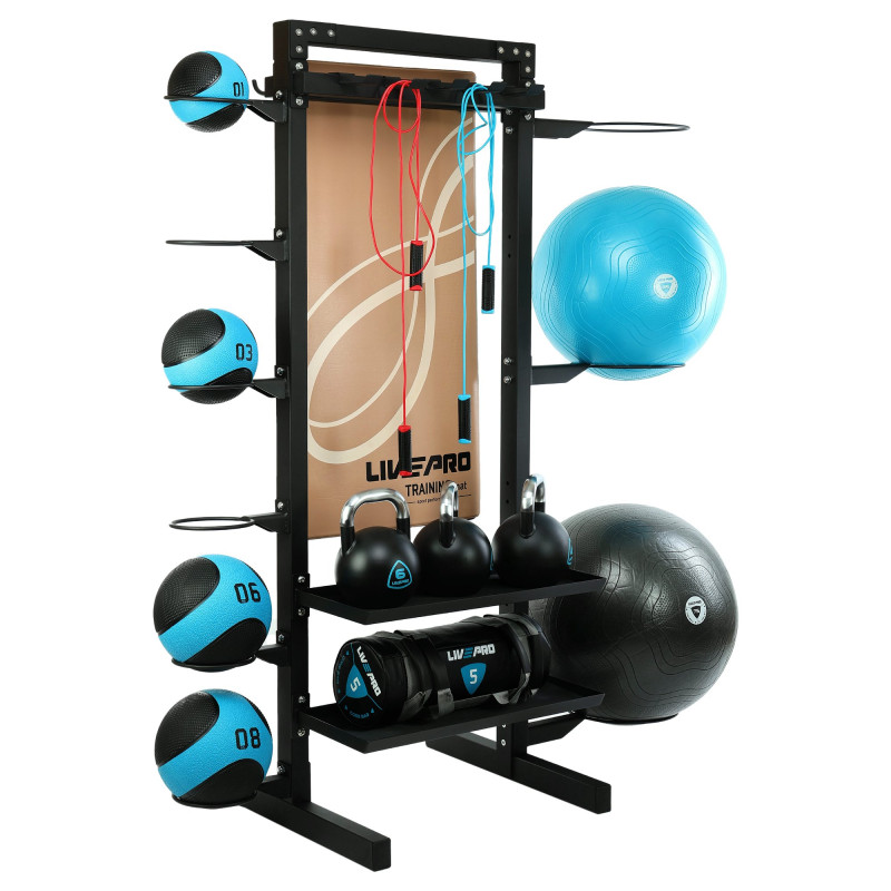 Стелаж модульний для інвентаря кросфіт STORAGE RACK LiveUp LP8897 розмір-156,5x76,6x197,4см чорний