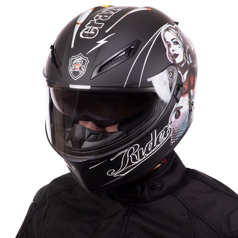 Мотошолом інтеграл (full face) QKE HARLEY QUINN Rider Crazy Girl M-9545 M-XL чорний-білий