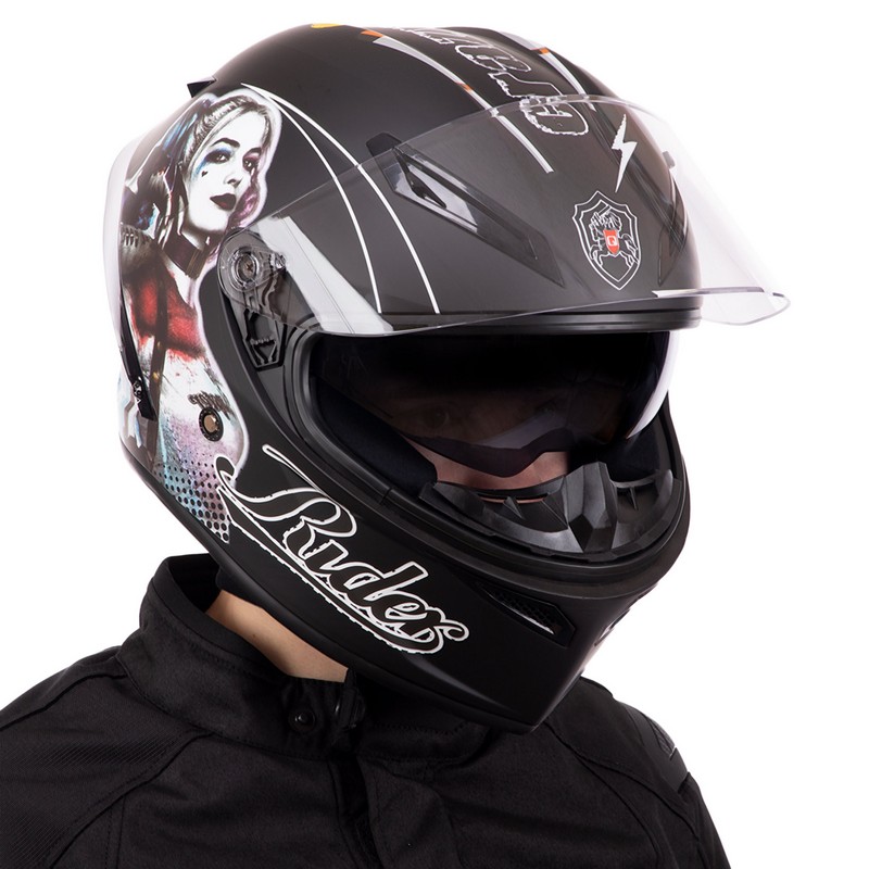 Мотошолом інтеграл (full face) QKE HARLEY QUINN Rider Crazy Girl M-9545 M-XL чорний-білий