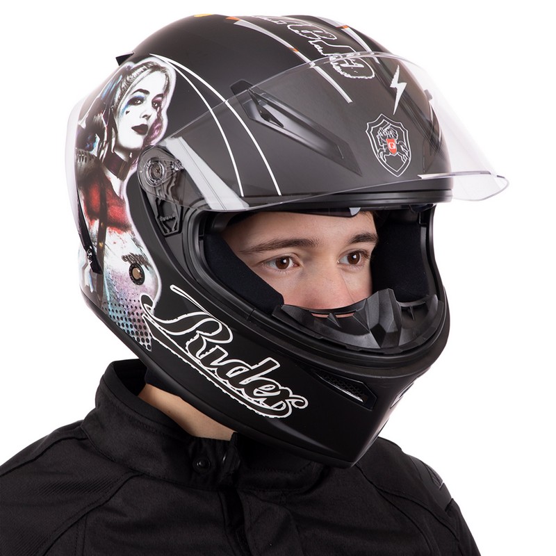 Мотошолом інтеграл (full face) QKE HARLEY QUINN Rider Crazy Girl M-9545 M-XL чорний-білий