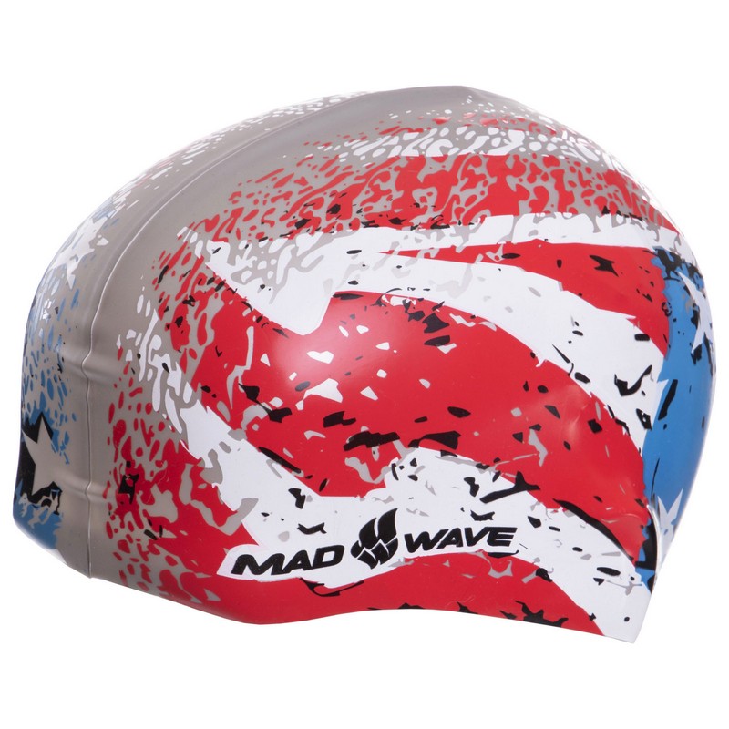 Шапочка для плавання силіконова для дорослих MadWave USA M055303001W синій-червоний