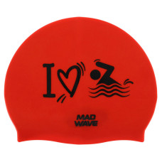Шапочка для плавання силіконова для дорослих MadWave LOVE SWIMMIMG M055320 червоний