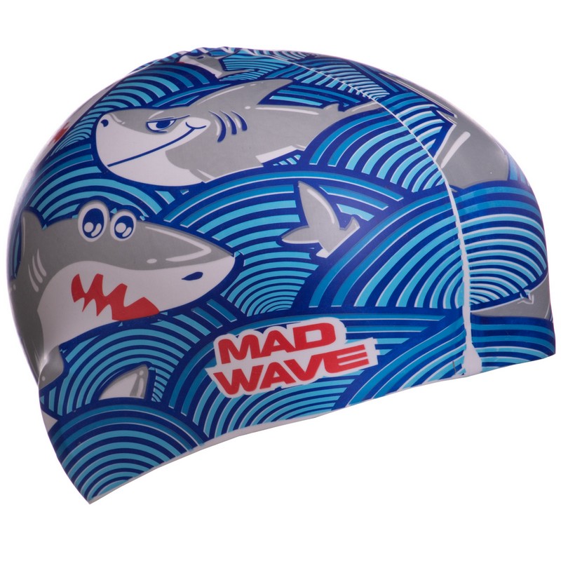 Шапочка для плавання силіконова юніорська MadWave Junior SHARKY M057911 кольори в асортименті