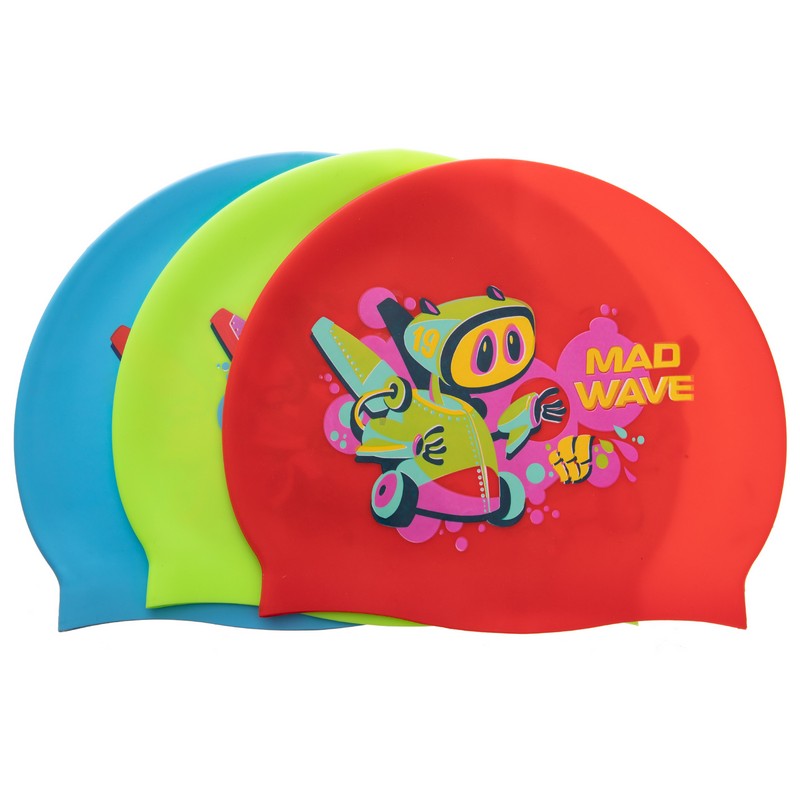 Шапочка для плавання силіконова юніорська MadWave Junior MAD BOT M057915 кольори в асортименті