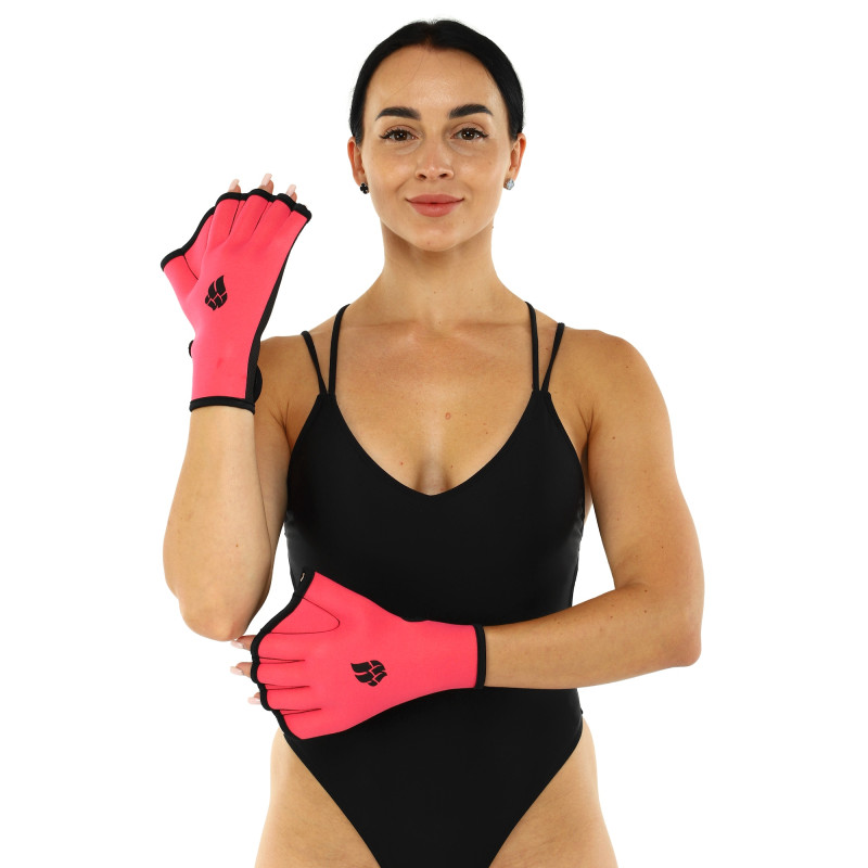 Акваперчатки для аквафітнесу Aquafitness gloves MadWave M074603 S-L рожевий-чорний