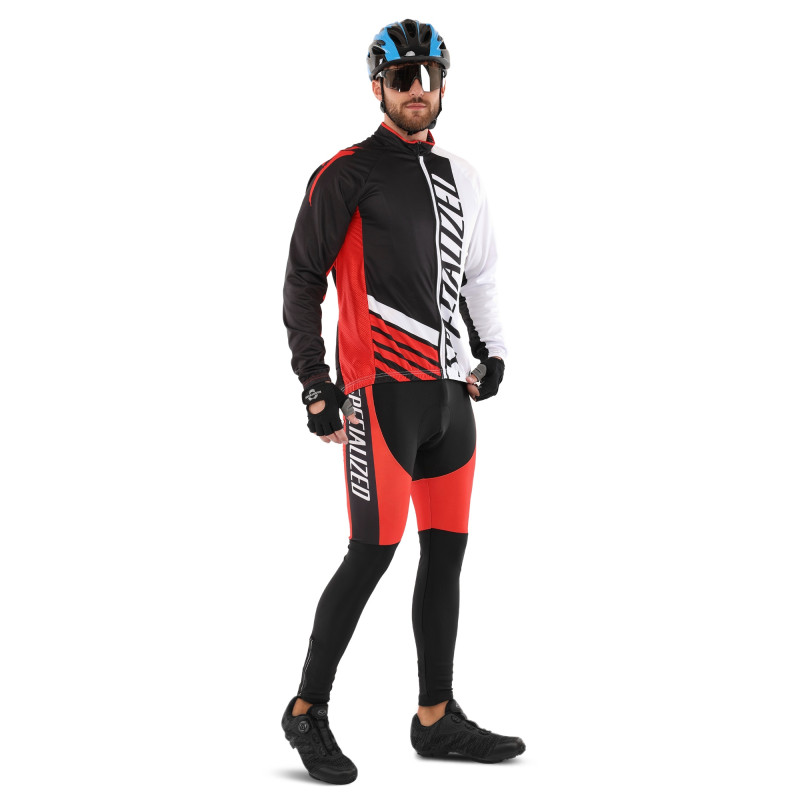 Велоформа демісезонна джерсі з довгим рукавом і штани з лямками SPOINT SPECIALIZED R-3 M-3XL чорний-білий-червоний