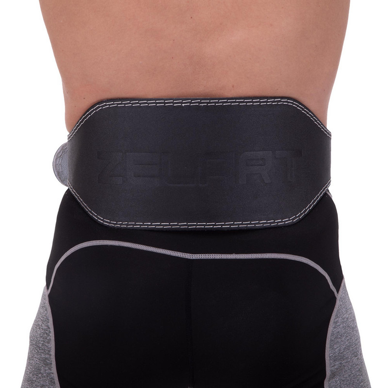 Пояс атлетичний шкіряний Zelart SB-165053 спинка-15см розмір-XS-XXL чорний