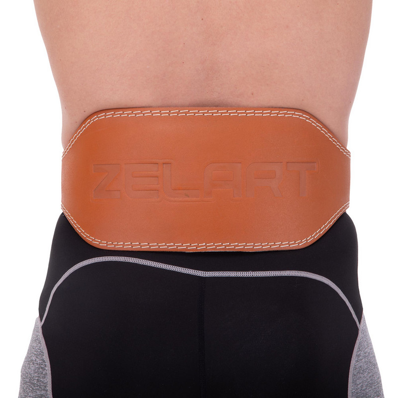 Пояс атлетичний шкіряний Zelart SB-165056 спинка-15см розмір-XS-XXL коричневий