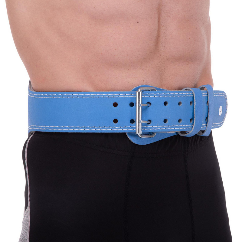 Пояс атлетичний шкіряний Zelart SB-165103 спинка-15см розмір-XS-XXL синій