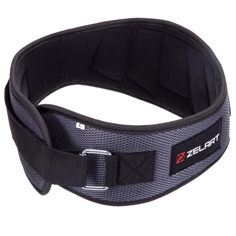 Пояс атлетичний текстильний Zelart SB-165411 спинка-17см розмір-XS-XXL сірий
