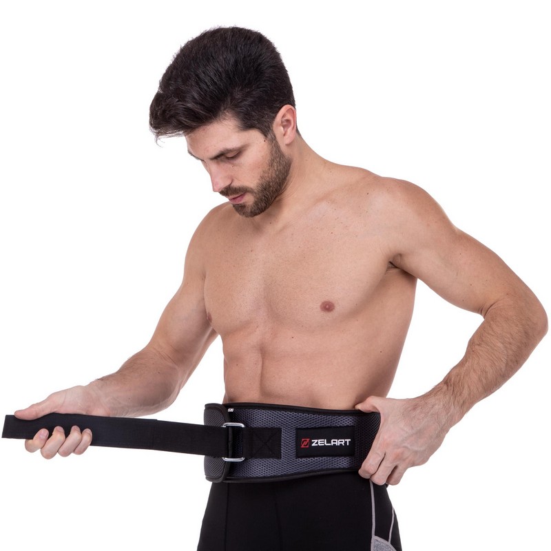 Пояс атлетичний текстильний Zelart SB-165411 спинка-17см розмір-XS-XXL сірий