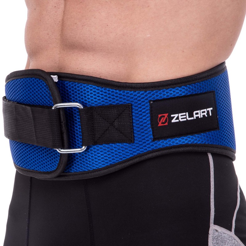 Пояс атлетичний текстильний Zelart SB-165415 розмір XS-XXL спинка-16см розмір XS-XXL синій