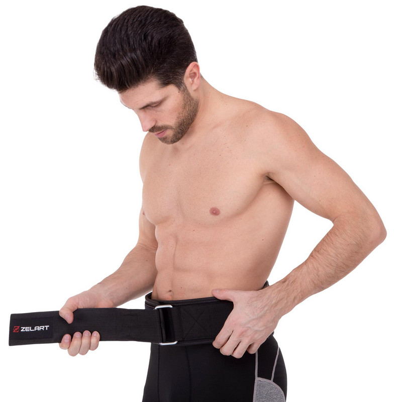Пояс атлетичний текстильний Zelart SB-165428 спинка-14см розмір XS-XXL чорний