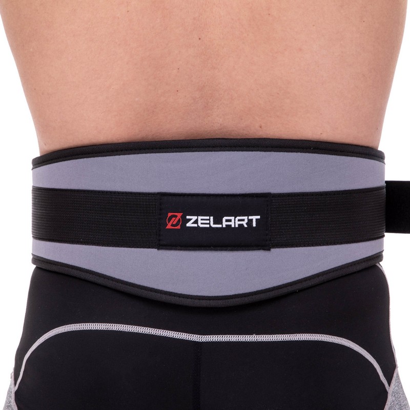 Пояс атлетичний текстильний Zelart SB-165459 спинка-15см розмір-XS-XXL сірий
