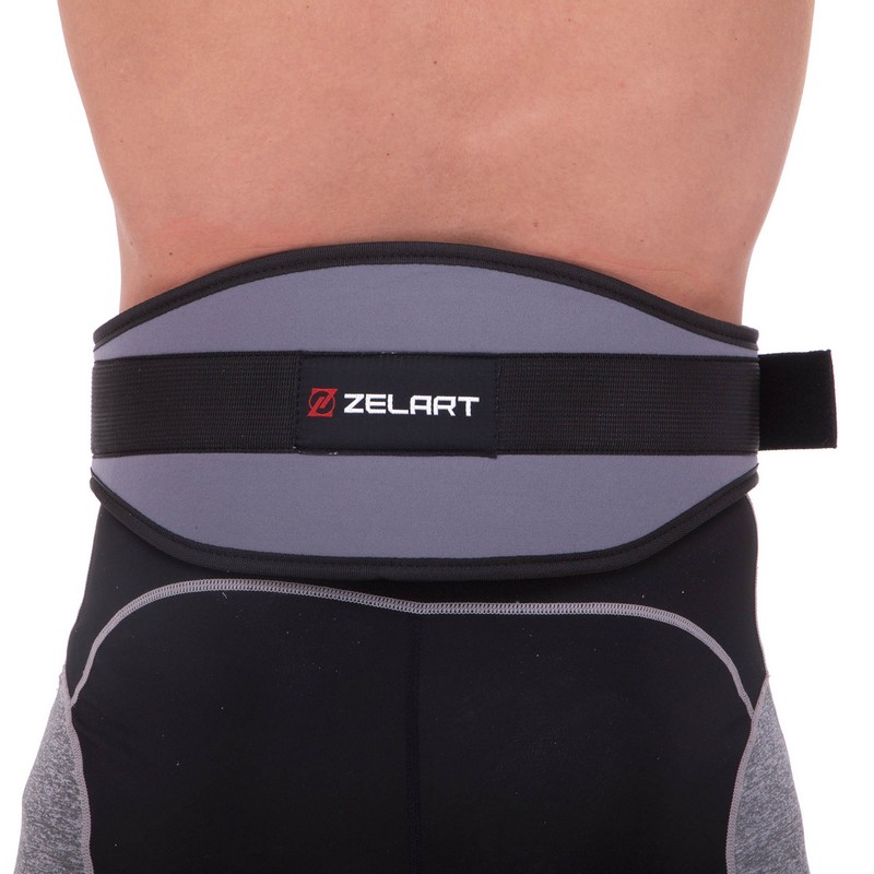 Пояс атлетичний текстильний Zelart SB-165506 спинка-15см розмір-XS-XXL сірий