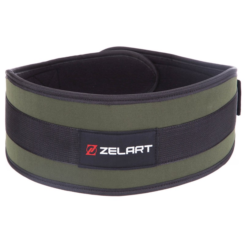 Пояс атлетичний текстильний Zelart SB-165537 спинка-13см спинка-13см розмір-XS-XXL чорний-оливковий