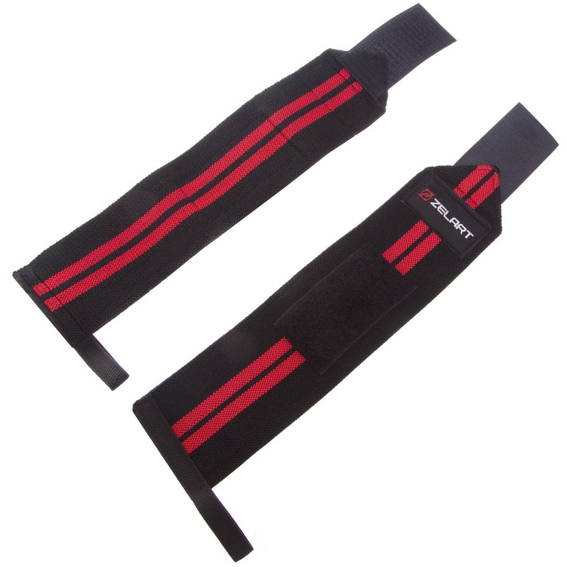 Бинти кистьові для жиму STRENGTH WRIST WRAPS Zelart SB-167070 2штуки чорний-червоний