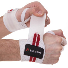 Бинти кистьові для жиму STRENGTH WRIST WRAPS Zelart SB-167071 2штуки білий-червоний