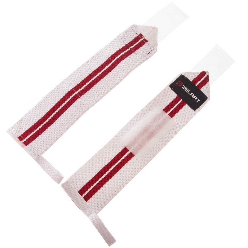 Бинти кистьові для жиму STRENGTH WRIST WRAPS Zelart SB-167071 2штуки білий-червоний