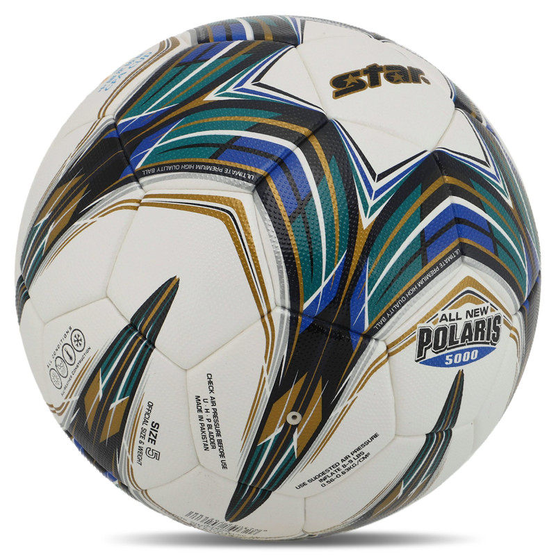 М'яч футбольний STAR ALL NEW POLARIS 5000 FIFA SB105TB №5 PU білий-зелений