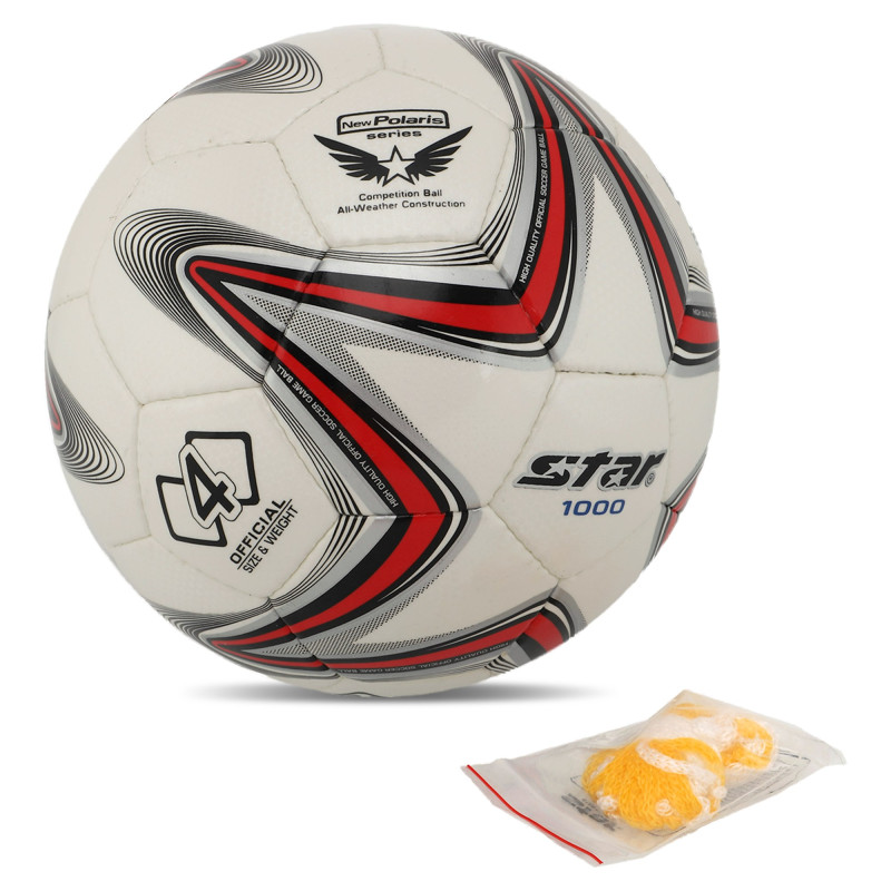 М'яч футбольний STAR NEW POLARIS 1000 SB374 №4 Composite Leather білий-червоний