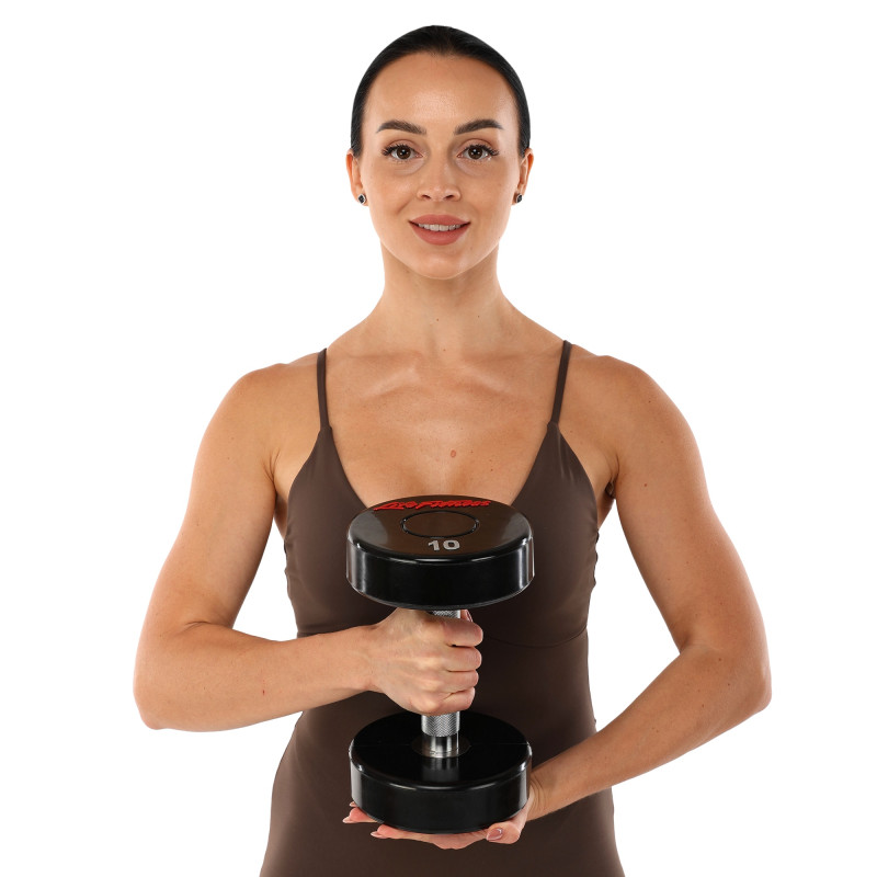 Гантель цільна професійна з поліуретановим покриттям LIFE FITNESS SC-80081-10 1шт 10кг чорний-червоний