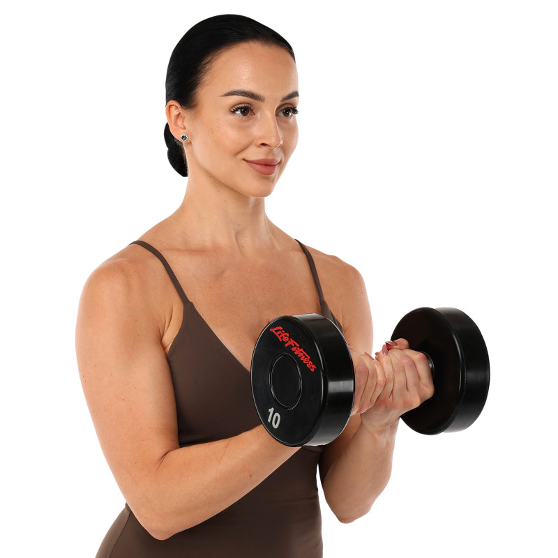 Гантель цільна професійна з поліуретановим покриттям LIFE FITNESS SC-80081-10 1шт 10кг чорний-червоний