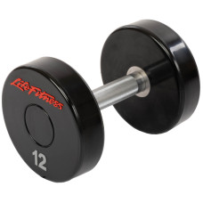 Гантель цільна професійна з поліуретановим покриттям LIFE FITNESS SC-80081-12 1шт 12кг чорний-червоний