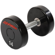 Гантель цільна професійна з поліуретановим покриттям LIFE FITNESS SC-80081-14 1шт 14кг чорний-червоний