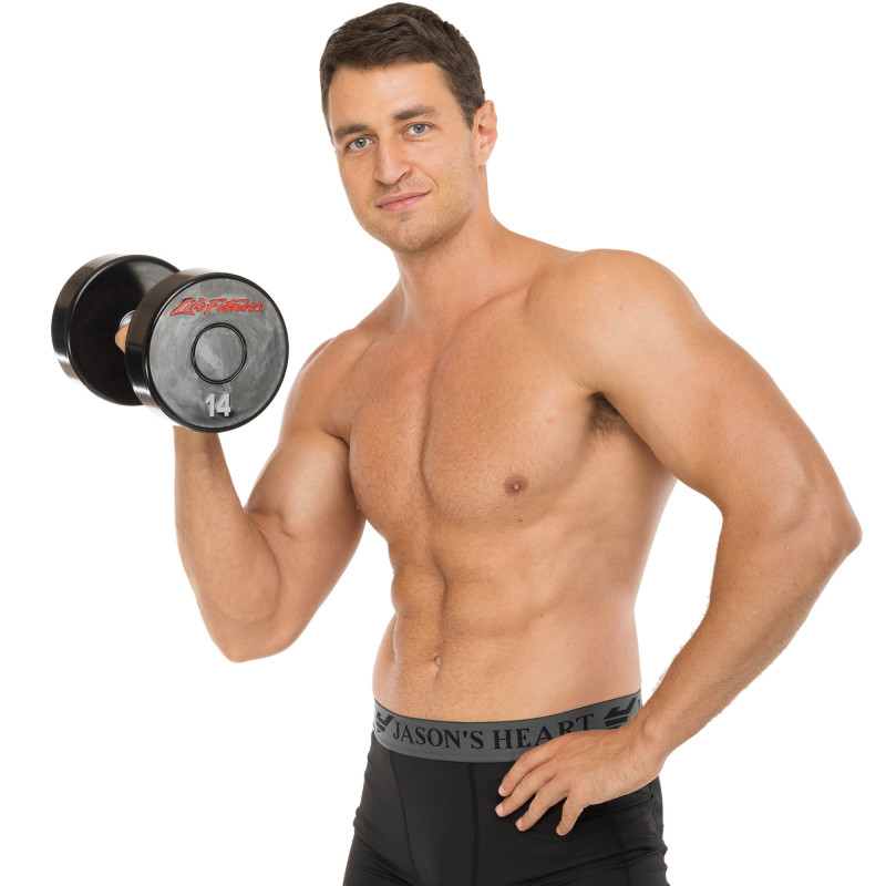 Гантель цільна професійна з поліуретановим покриттям LIFE FITNESS SC-80081-14 1шт 14кг чорний-червоний
