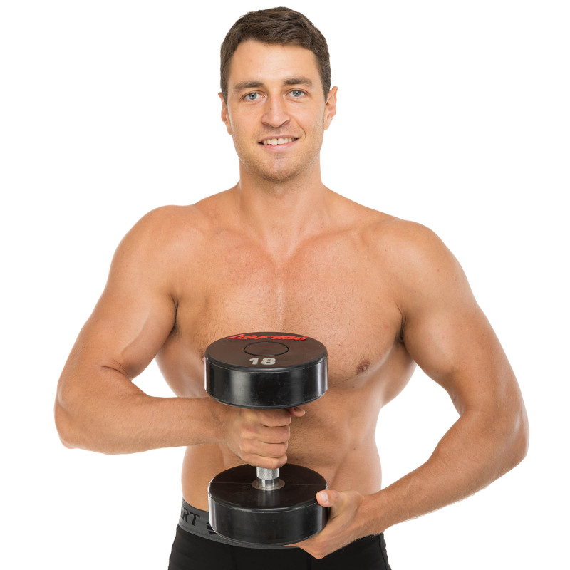 Гантель цільна професійна з поліуретановим покриттям LIFE FITNESS SC-80081-18 1шт 18кг чорний-червоний