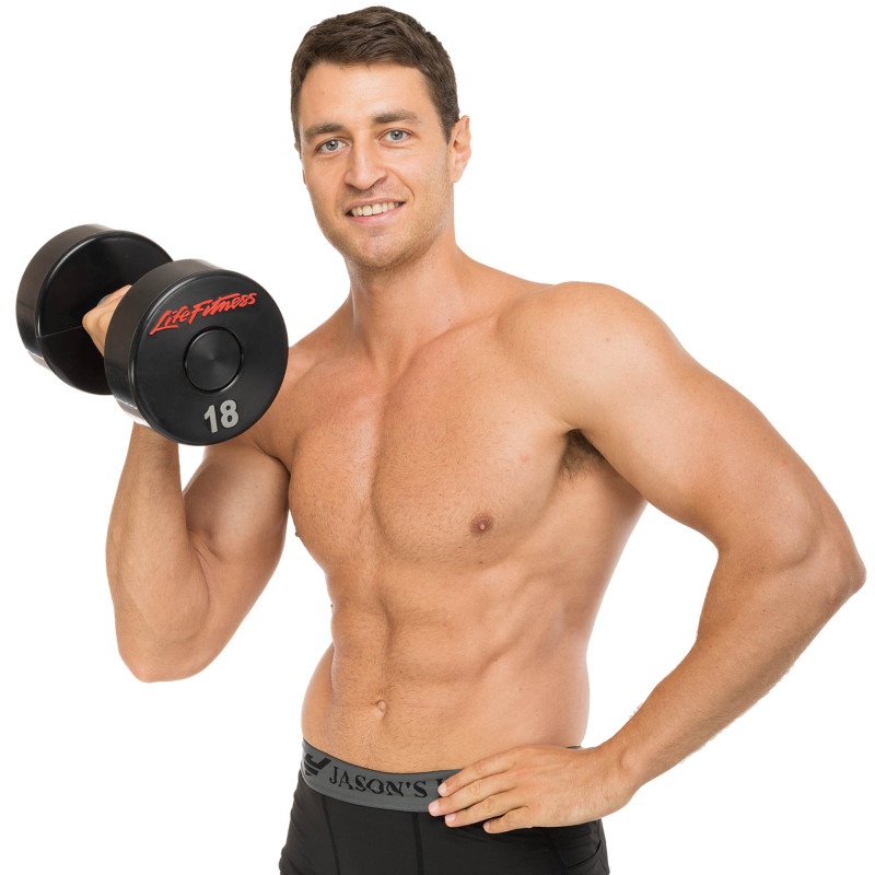 Гантель цільна професійна з поліуретановим покриттям LIFE FITNESS SC-80081-18 1шт 18кг чорний-червоний