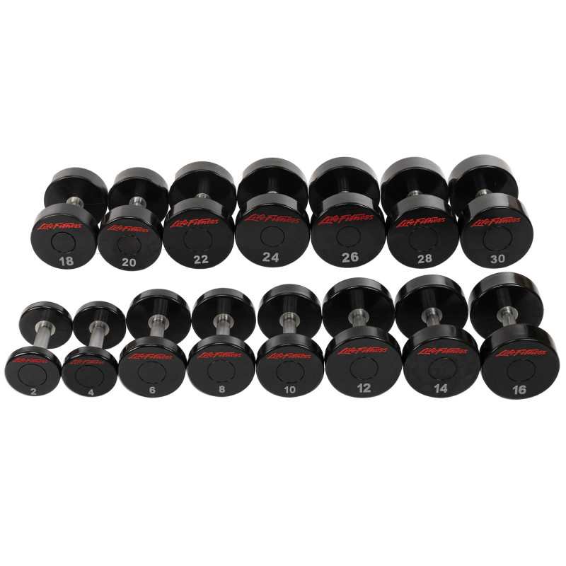 Гантель цільна професійна з поліуретановим покриттям LIFE FITNESS SC-80081-2 1шт 2кг чорний-червоний