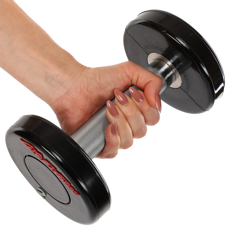 Гантель цільна професійна з поліуретановим покриттям LIFE FITNESS SC-80081-2 1шт 2кг чорний-червоний