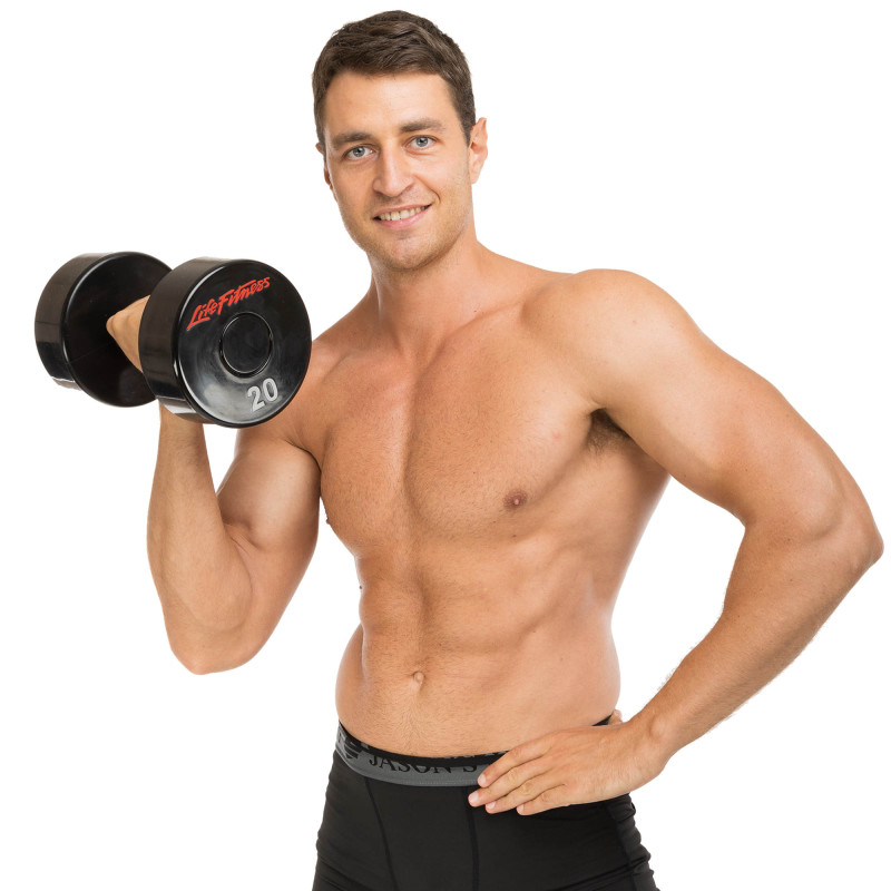 Гантель цільна професійна з поліуретановим покриттям LIFE FITNESS SC-80081-20 1шт 20кг чорний-червоний
