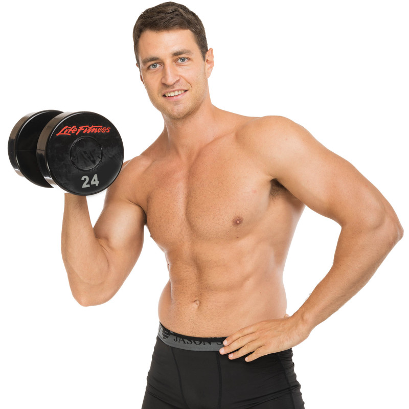 Гантель цільна професійна з поліуретановим покриттям LIFE FITNESS SC-80081-24 1шт 24кг чорний-червоний