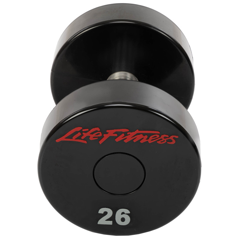 Гантель цільна професійна з поліуретановим покриттям LIFE FITNESS SC-80081-26 1шт 26кг чорний-червоний