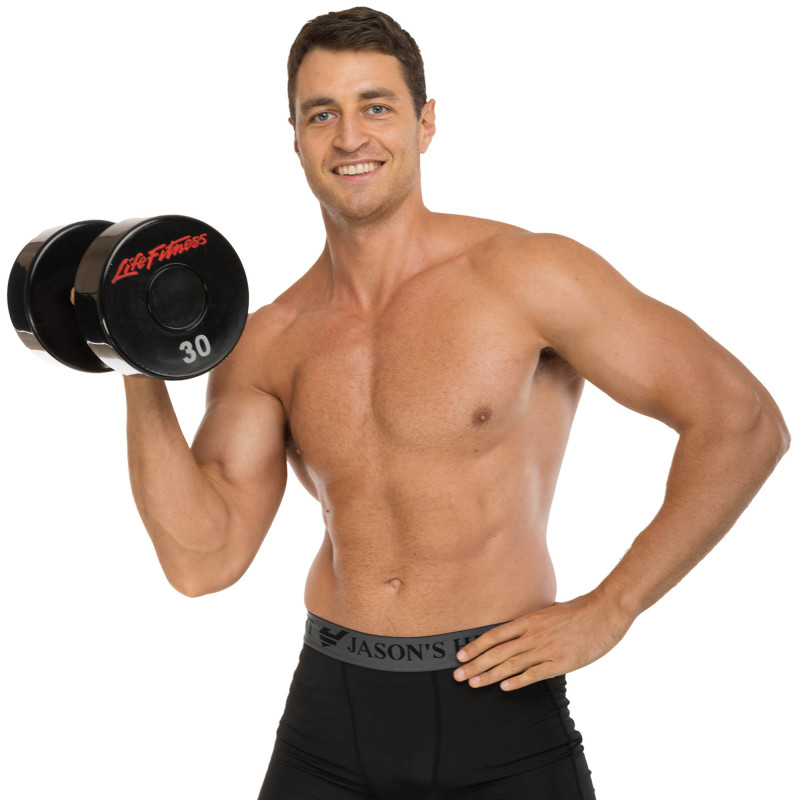 Гантель цільна професійна з поліуретановим покриттям LIFE FITNESS SC-80081-30 1шт 30кг чорний-червоний