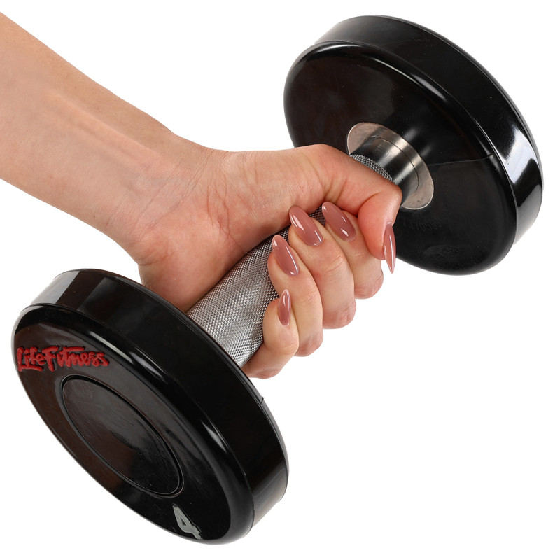 Гантель цільна професійна з поліуретановим покриттям LIFE FITNESS SC-80081-4 1шт 4кг чорний-червоний