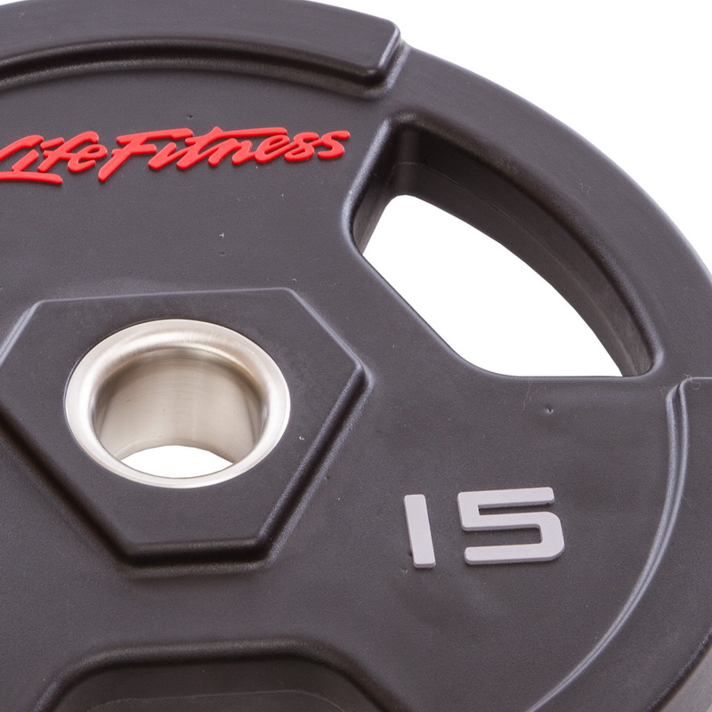 Млинці диски поліуретанові з потрійним хватом та металевою втулкою LIFE FITNESS SC-80154-15 51мм 15кг чорний