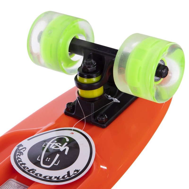 Пенні борд Penny Board круїзер пластиковий з колесами які світяться FISH SK-405-3 помаранчевий-чорний-зелений