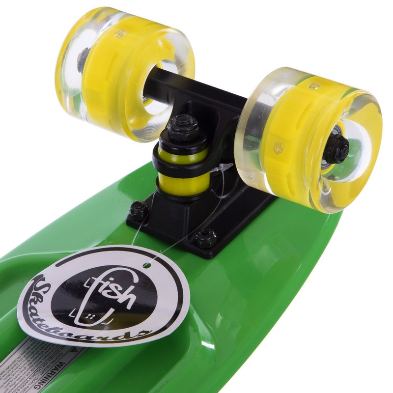 Пенні борд Penny Board круїзер пластиковий з колесами які світяться FISH SK-405-8 салатовий-чорний-жовтий