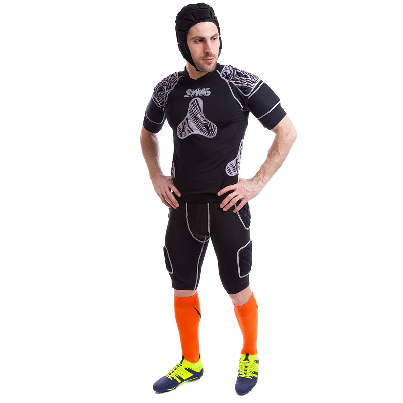 Футболка захисна для гри в регбі регбійка SYN6 SS375-F L-XL чорний-сірий