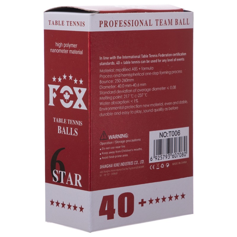 Набір м'ячів для настільного тенісу FOX 40+ 6star T006 6шт білий