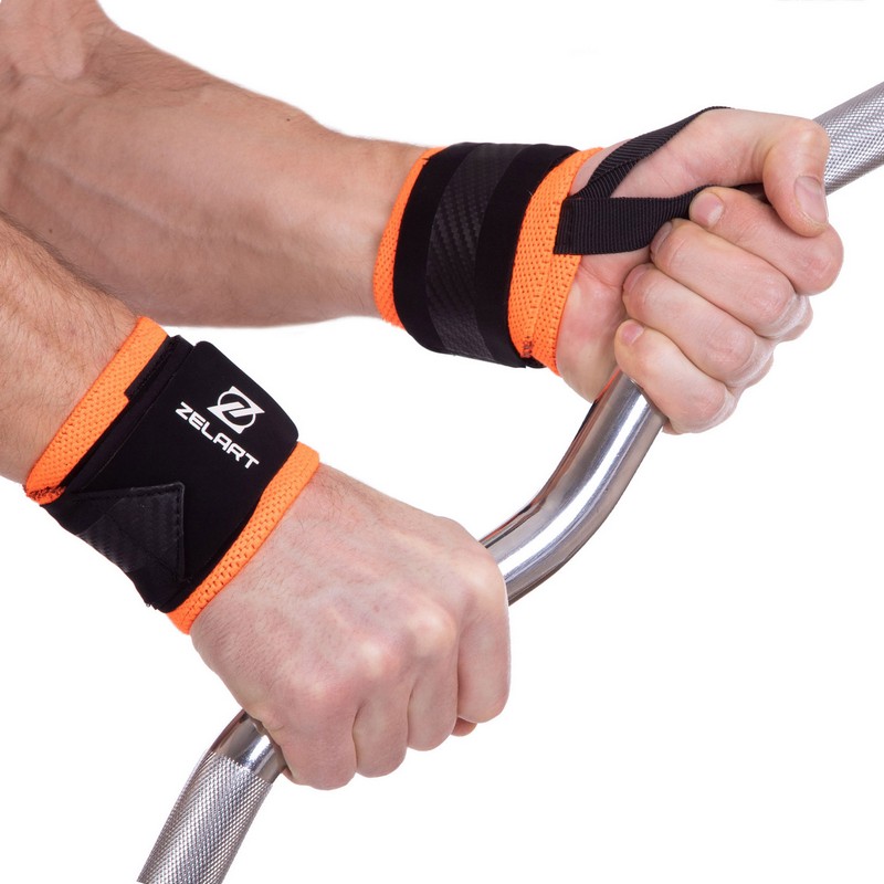 Бинти кистьові для жиму STRENGTH WRIST WRAPS Zelart TA-2256 2штуки чорний-помаранчевий