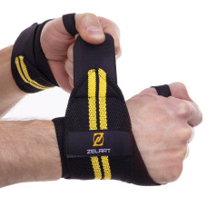 Бинти кистьові для жиму STRENGTH WRIST WRAPS Zelart TA-2645 2шт чорний-жовтий