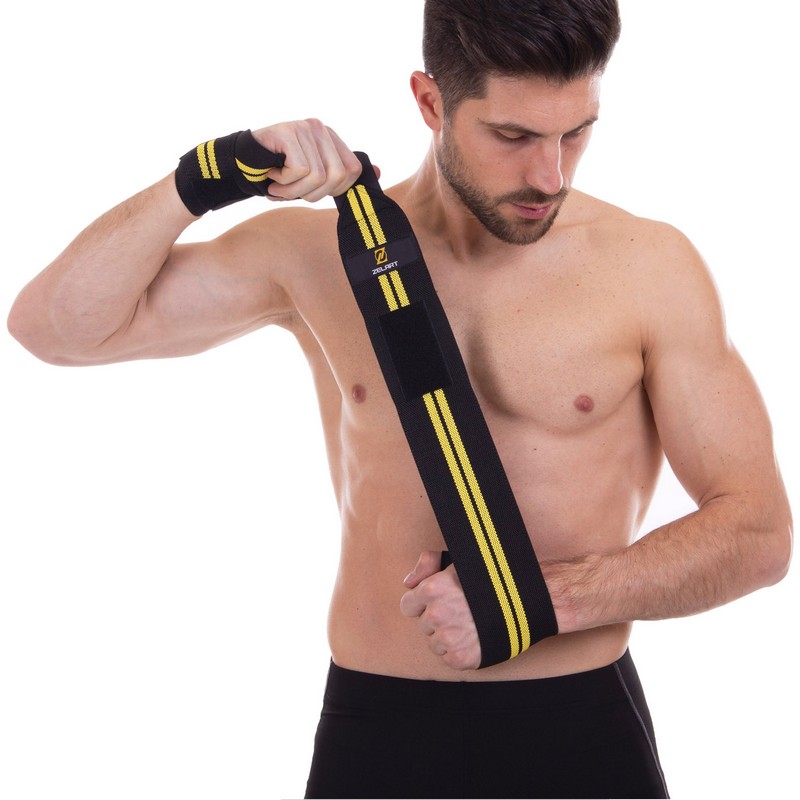 Бинти кистьові для жиму STRENGTH WRIST WRAPS Zelart TA-2645 2шт чорний-жовтий
