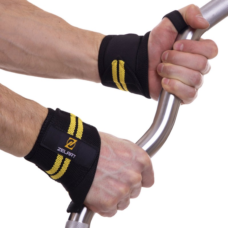 Бинти кистьові для жиму STRENGTH WRIST WRAPS Zelart TA-2645 2шт чорний-жовтий