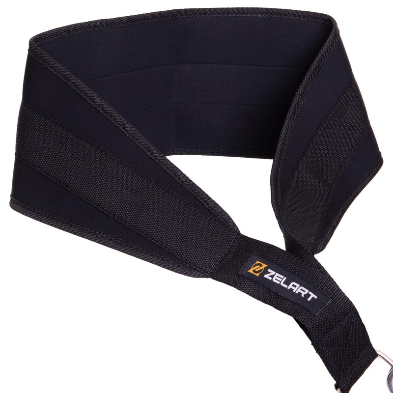 Пояс атлетичний для обтяження текстильний з ланцюгом та карабіном Zelart Dipping Belt TA-2647 спинка-20см чорний