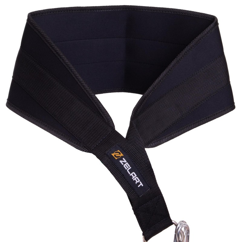 Пояс атлетичний для обтяження текстильний з ланцюгом та карабіном Zelart Dipping Belt TA-2647 спинка-20см чорний